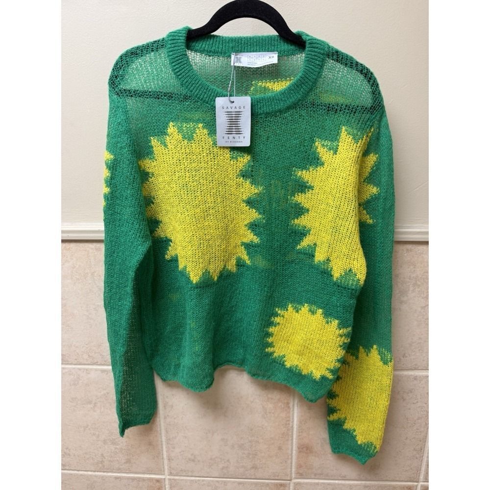 Savage X Fenty Knittin Pretty Loose Knit Unisex Sweater. Green Light. Sz XS. NWT - Picture 3 of 14